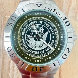 Navy men’s stainless steel watch NEW BATTERY
